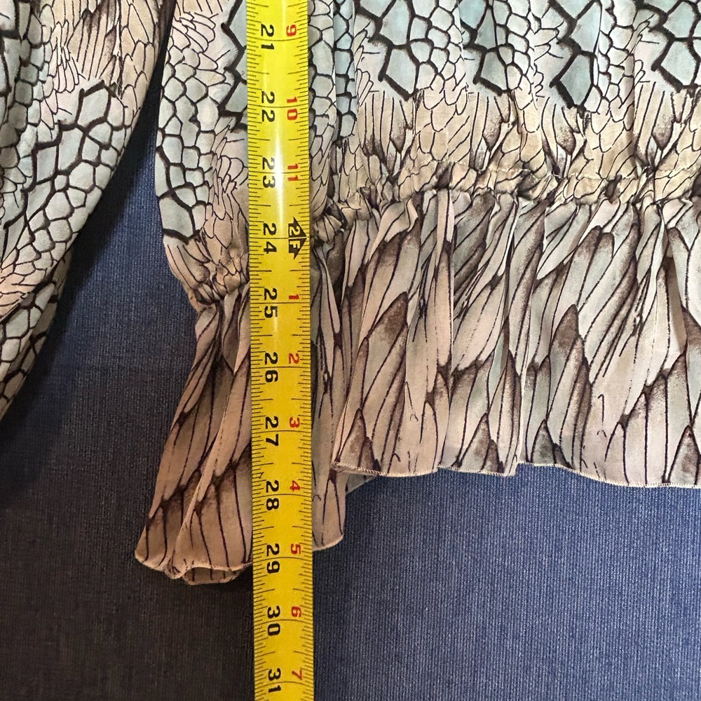 Roberto Cavalli Beige and Black Feather-Print Peasant Blouse - Picture 10 of 11